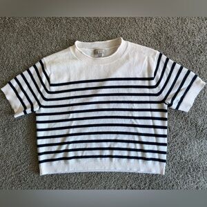 J. Crew Cashmere Tee - Navy and White Stripes